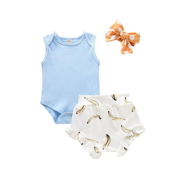 IROINNID Infant Baby's Ribbed Romper Banana Print Ruffle Shorts Outfits