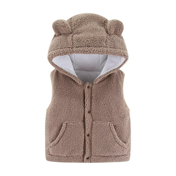 IROINNID Infant Boys Girls Fleece Vest Sleeveless Button Shearling Jacket Hooded Outerwear With Pockets