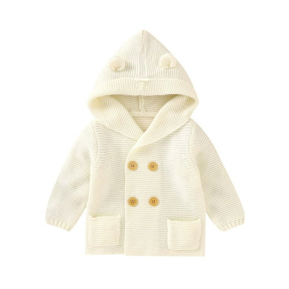 IROINNID Infant Boys Girls Solid Color Cute Ears Knitted Warm Tops Winter Button Down Hoodie Coat