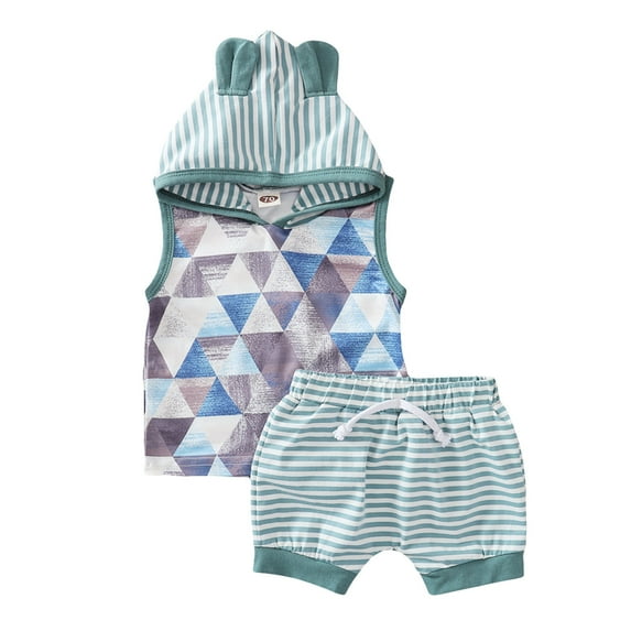 IROINNID Infant Girl's Sleeveless Geometry Print Hoodie Tops Shorts Sports Outfits