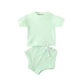 thumbnail image 1 of IROINNID Infant Girl's Solid Ribbed Fashion Tops Shorts Outfits Set, 1 of 9