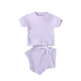 thumbnail image 1 of IROINNID Infant Girl's Solid Ribbed Fashion Tops Shorts Outfits Set, 1 of 9
