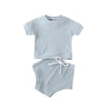 thumbnail image 1 of IROINNID Infant Girl's Solid Ribbed Stitch Tops Shorts Outfits Set, 1 of 9