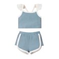 thumbnail image 1 of IROINNID Infant Girl's Summer Solid Suspender Tops Elastic Shorts Outfits, 1 of 9