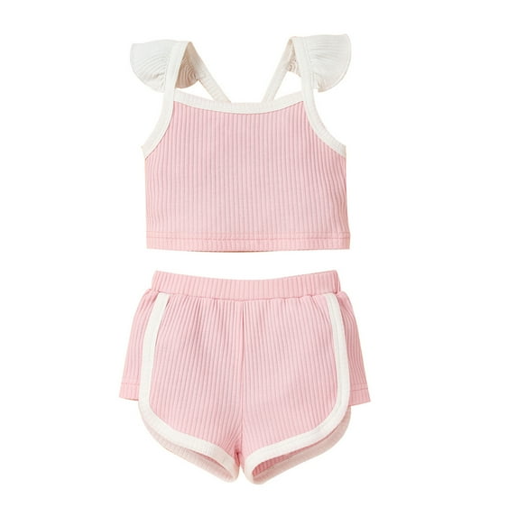 IROINNID Infant Girl's Summer Solid Suspender Tops Elastic Shorts Outfits