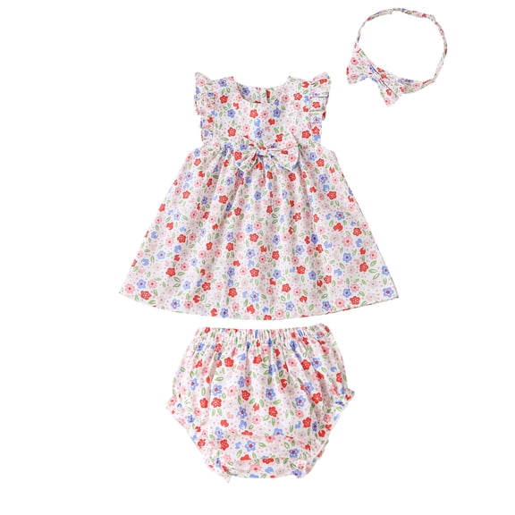 IROINNID Infant Girls 3PCS Set Pretty Print Dress Tops Shorts With Hairband Outfits