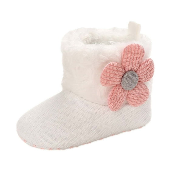 IROINNID Infant Girls First Walking Boots Baby Cute Flowers Boots Winter Cotton Warm Shoes, Size 0-15M