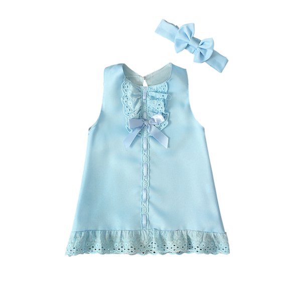 IROINNID Infant Girls Lace Solid Color Sleeveless Pretty Bow Dress
