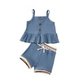thumbnail image 1 of IROINNID Infant Girls Solid Suspenders Dress Tops Stripe Shorts Outfits, 1 of 9
