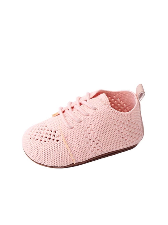 Infant Kid's Summer First Walker Shoes Lace Up Non-slip Sole Breathable Knitted Walking Shoes, Size 3-11M