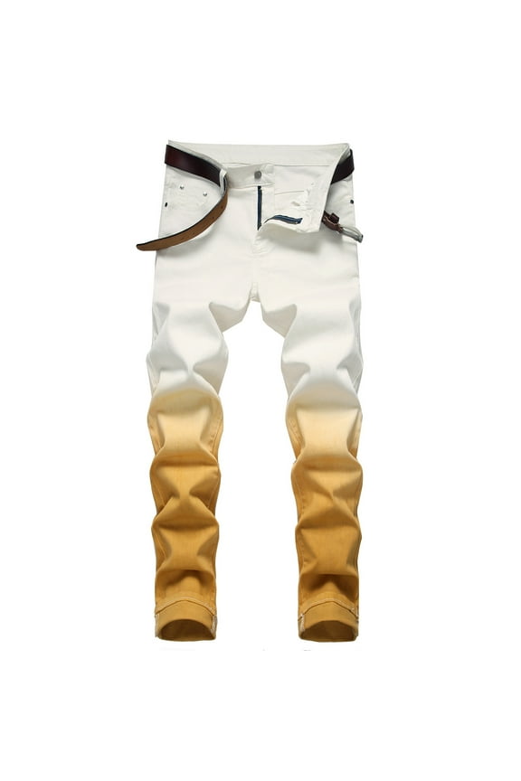 Jean Pants For Men Color Wash Outdoor Summer Springy Trousers Zipper Gradient Casual Jeans