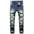 thumbnail image 1 of IROINNID Jean Pants For Men Dark Wash Stretch Retro Frayed Slim-Fit Jeans Rigid Waist Skinny Full-Length Solid Jean Pants, 1 of 6