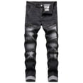 thumbnail image 1 of IROINNID Jean Pants For Men Dark Wash Stretch Retro Frayed Slim-Fit Jeans Rigid Waist Skinny Full-Length Solid Jean Pants, 1 of 7