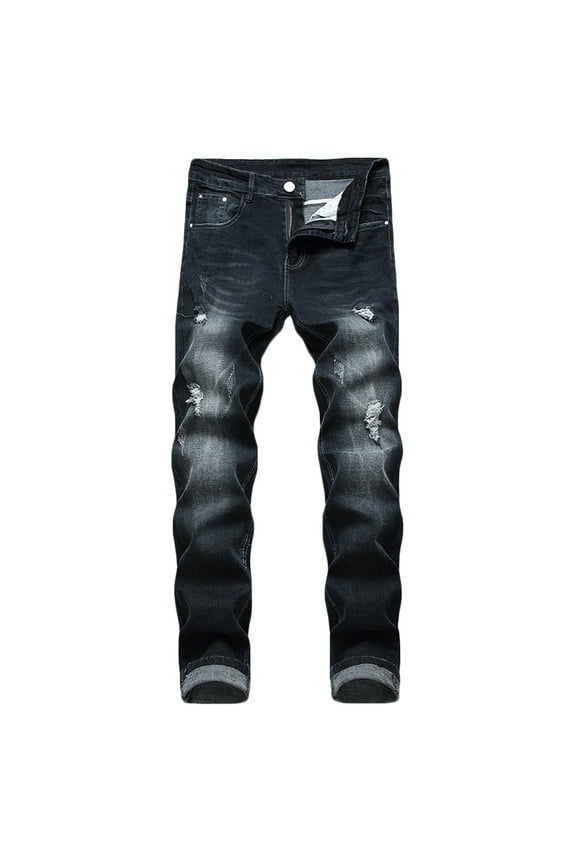 Jean Pants For Men Dark Wash Zipper Closure Stretch Ripped Jeans Rigid Waist Skinny Full-Length Jeans Tie-Dye Jean Pants