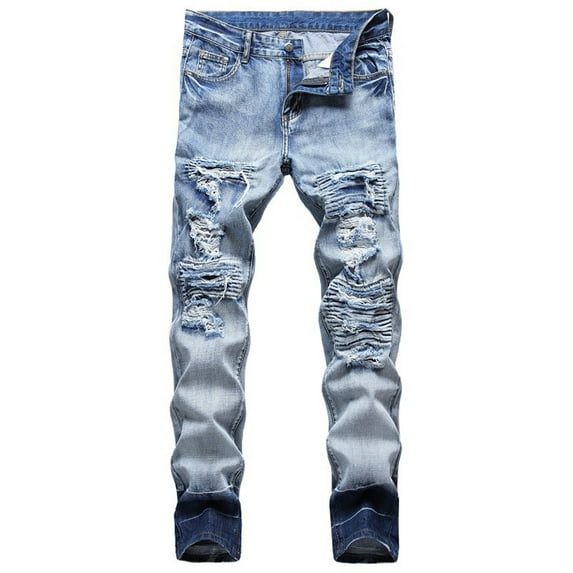 IROINNID Jean Pants For Men Light Wash Stretch Retro Frayed Slim-Fit Jeans Rigid Waist Skinny Full-Length Solid Jean Pants