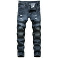 thumbnail image 1 of IROINNID Jean Pants For Men Medium Wash Ripped Trendy Slim Jeans Rigid Waist Skinny Full-Length Print Jean Pants, 1 of 8