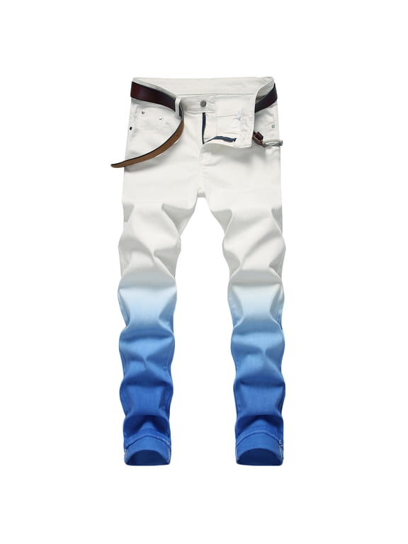 Jean Pants For Men Outdoor Summer Springy Trousers Zipper Color Wash Gradient Jeans