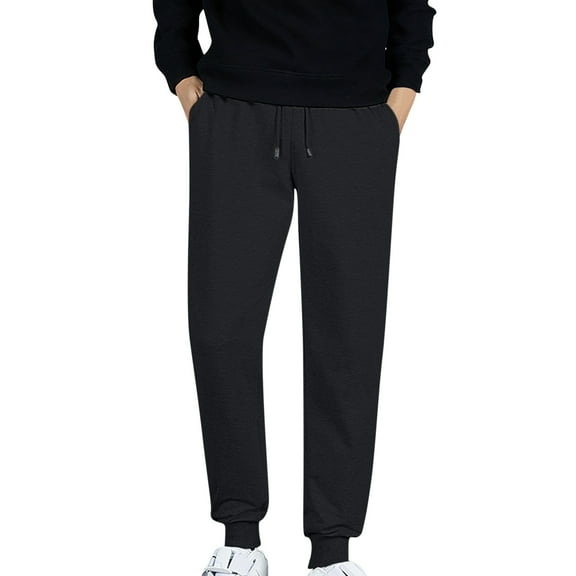 IROINNID Jogger Pants for Men Drawstring Waist Outdoor Winter Loose Fit Soft Sport Pants Full Length Casual Pants,Black