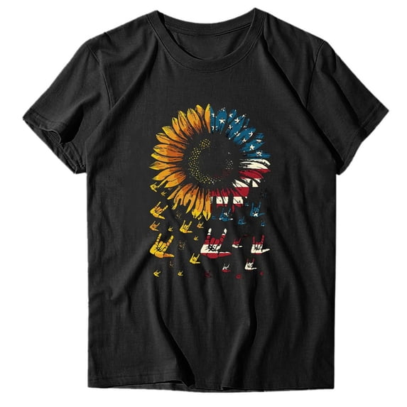 IROINNID July 4th Tops for Women Round Neck T-Shirt Casual Loose Tops Blouse Short Sleeve Tops USA 4th Of July