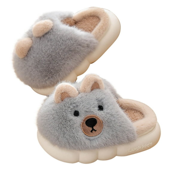 IROINNID Kid's Winter Slipper Cute Fuzzy Animal Boys/Girl's Plush Warm Non-Slip Indoor Slippers, Size 3-13Y