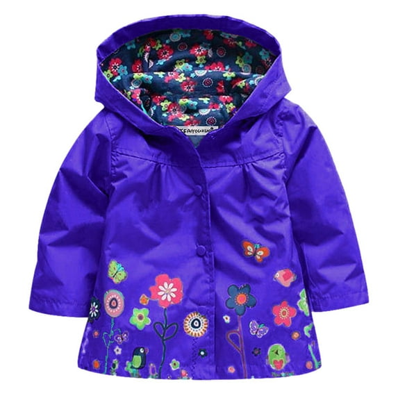 IROINNID Kids Hooded Outerwear Windproof Waterproof Raincoat With Floral Print