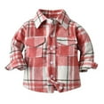 thumbnail image 1 of IROINNID Kids Toddler Flannel Shirt Jacket Plaid Long Sleeve Cotton Shacket Boys Girls Fall Tops Coat,Pink, 1 of 9