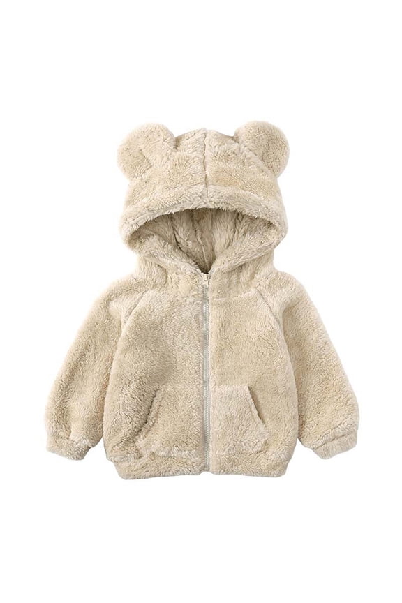 Kids Winter Thick Shearling Coat Boys Girls Lamb Velvet Plush Warm Hooded Zipper Jacket