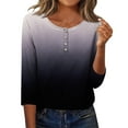 thumbnail image 1 of IROINNID Ladies Fashion Printed Casual Button Round Neck Three Quarter Sleeve T Shirt Loose Fit Comfortable Soft Breathable Everyday Wear Stylish Trendy Top(Black#1,M), 1 of 8