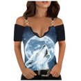 thumbnail image 1 of IROINNID Ladies Long Sleeve T Shirts Broken Floral Printed Loose V-Neck Short Sleeve Tunic Shirt Blouse Tops,White, 1 of 7