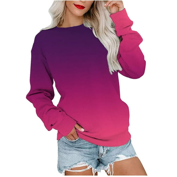 IROINNID Ladies Long Sleeve T Shirts Printed Loose T-shirt Blouse Round Neck Home Tops Sweatshirt Hoodies,Wine