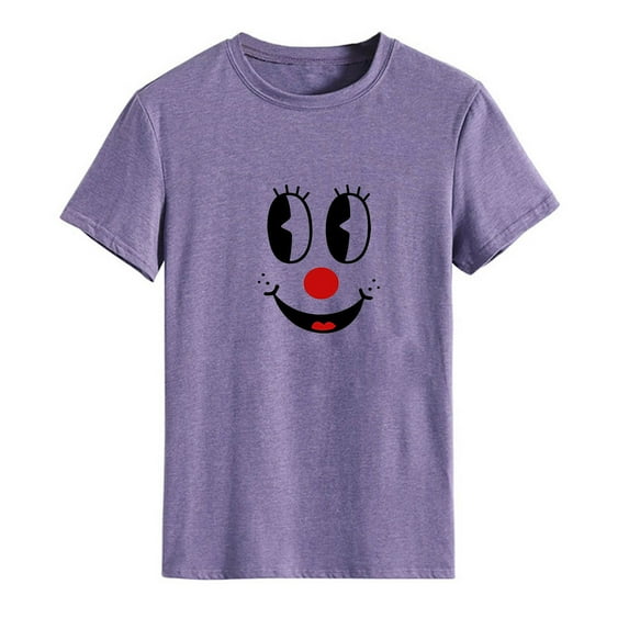 IROINNID Ladies Summer Fashion Solid Color Cute Cartoon Print Pattern Short Sleeve Loose Top T-shirt On Sale