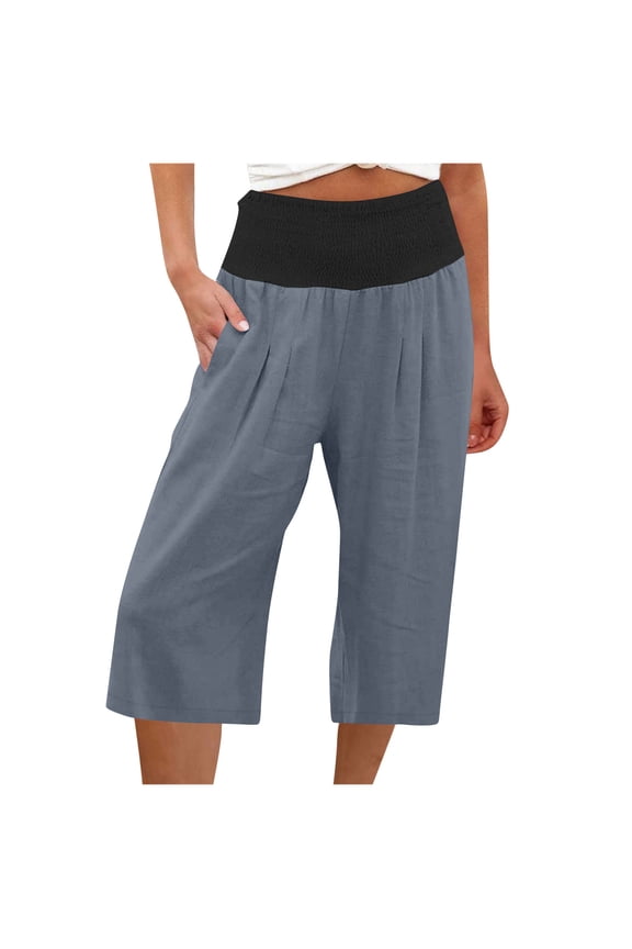 Leggings, Crossover Summer Pants below the knee with Elastic Waist Tummy Control, High-Waisted and Wide Leg