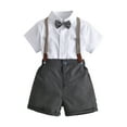 thumbnail image 1 of IROINNID Little&Big Boys Gentlemen Suit Short Sleeve Turndown Lapel Shirt Shorts Formal Outfits with Bow-tie Homecoming Four-piece Set, 1 of 9