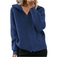 thumbnail image 1 of IROINNID Long Cardigans for Women Autumn Winter Striped Thread Coat Loose Knit Zipper Cardigan Long Sleeve Lapel Cardigan Tops,Blue, 1 of 5