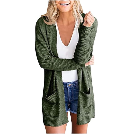 IROINNID Long Cardigans for Women ‘s Solid Cardigan Long Sleeve Sweater Pockets Blouse Coat,Olive Green