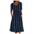 thumbnail image 1 of IROINNID Long Dress For Women Temperament Round-Neck Short Sleeve Print Casual Loose Pocket Dress On Sale, 1 of 8