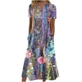 thumbnail image 1 of IROINNID Long Dresses For Women Casual Comfy V-Neck Buttons Short Sleeve With Pocket Printed Swing Maxi Dresses, 1 of 5