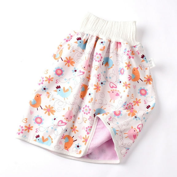 IROINNID Long Flutter Skirt For Toddler Girls Baby Cotton Cute Cartoon Pattern Waterproof Impermeable Leak proof Diaper Pants Skirt, Pink