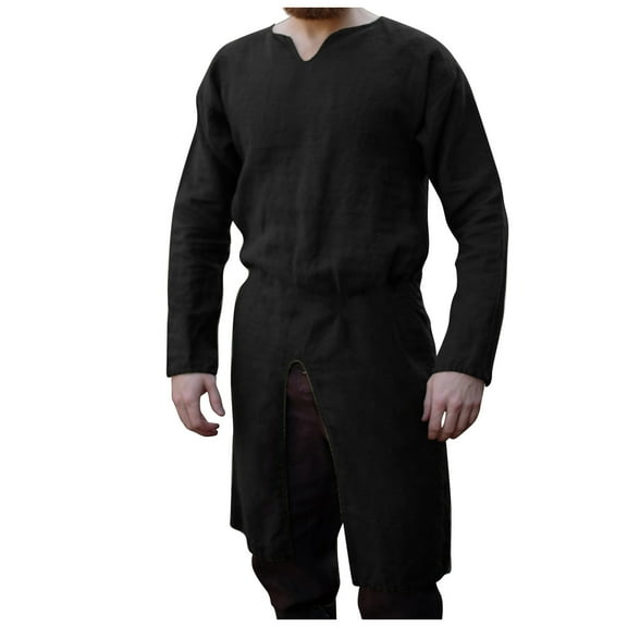 IROINNID Long Sleeve Cotton Shirt Cozy Long Gown V-Neck Collar Blouse Tops Shirt,Black