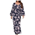 thumbnail image 1 of IROINNID Long Sleeve Dress for Women Wedding Guest Dresses Full-Length Wrap Dress Fall and Winter New Floral Dress Slim Trendy Lantern Sleeve Tie Cake Dress,Blue, 1 of 5