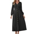 thumbnail image 1 of IROINNID Long Sleeve Dress for Women Fall Dress Full-Length Shirt Dress Vintage V Neck Long Sleeve Solid Dresses,Black, 1 of 9