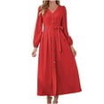 thumbnail image 1 of IROINNID Long Sleeve Dress for Women Fall Dress Full-Length Shirt Dress Sexy Vintage V Neck Long Sleeve Solid Dresses,Red, 1 of 9