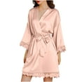 thumbnail image 1 of IROINNID Long Sleeve Dress for Women Homewear Long-Sleeve V-Neck Dress Color Lace Night-Robe One Size ,Pink, 1 of 8