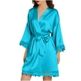 thumbnail image 1 of IROINNID Long Sleeve Dress for Women Homewear Long-Sleeve V-Neck Dress Color Lace Night-Robe One Size Deals,Sky Blue, 1 of 8