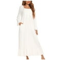 thumbnail image 1 of IROINNID Long Sleeve Dress for Women Long Sleeve Dress Square-Neck Mid-Calf Leisure House Wear ,White, 1 of 7