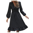thumbnail image 1 of IROINNID Long Sleeve Dress for Women Long Sleeve Solid V-Neck Ladies Holiday Trendy Long Dress,Black, 1 of 7