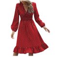thumbnail image 1 of IROINNID Long Sleeve Dress for Women Long Sleeve Solid V-Neck Ladies Holiday Trendy Long Dress,Red, 1 of 7