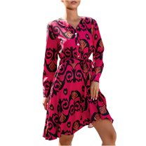 IROINNID Long Sleeve Dress for Women Long Sleeve V-Neck Lace Lacing Strap Makings Dress ,Red