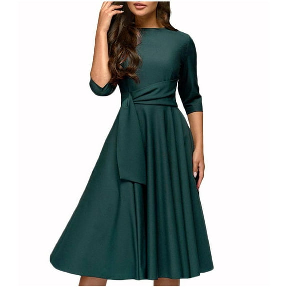 IROINNID Long Sleeve Dress for Women Long Sleeve Waist in Round Neck Ladies Tops dress Sales,Green