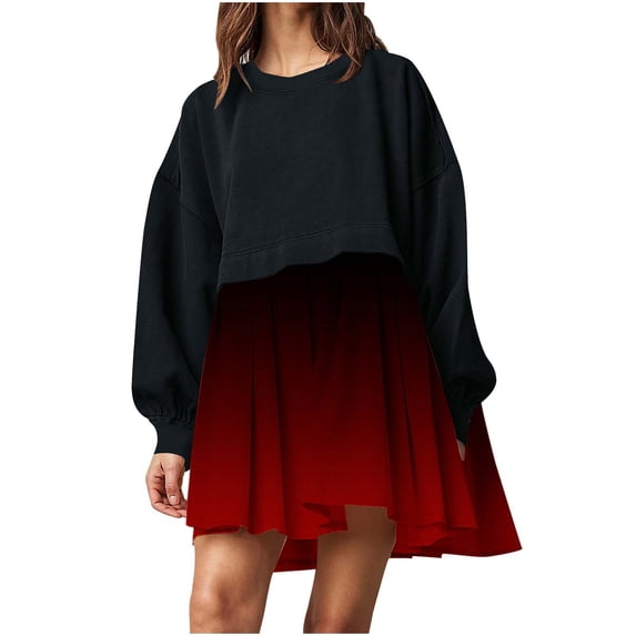 IROINNID Long Sleeve Dress for Women Loose Round Neck Long Sleeve Comfy Printing Dresses Discount,Red